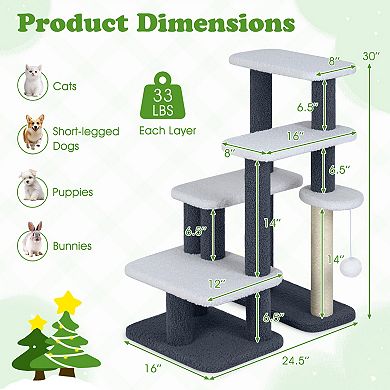 Gymax 2-in-1 Cat Tree Tower Pet Steps w/ Scratching Posts Hanging Toy Ball Perch