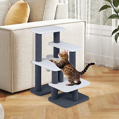 Gymax 2-in-1 Cat Tree Tower Pet Steps w/ Scratching Posts Hanging Toy Ball Perch