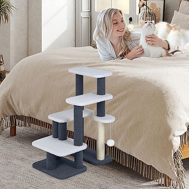 Gymax 2-in-1 Cat Tree Tower Pet Steps w/ Scratching Posts Hanging Toy Ball Perch