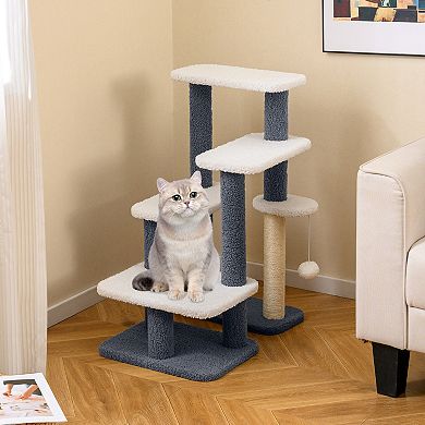 Gymax 2-in-1 Cat Tree Tower Pet Steps w/ Scratching Posts Hanging Toy Ball Perch