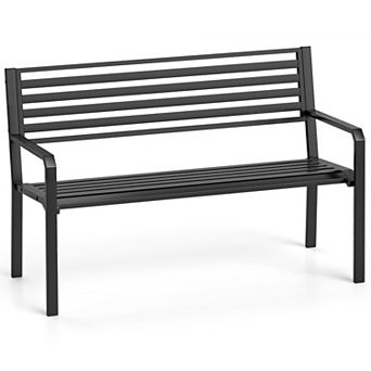 Gymax 50'' Outdoor Metal Park Bench for 2-3 People w/ Armrests & Backrest for Backyard