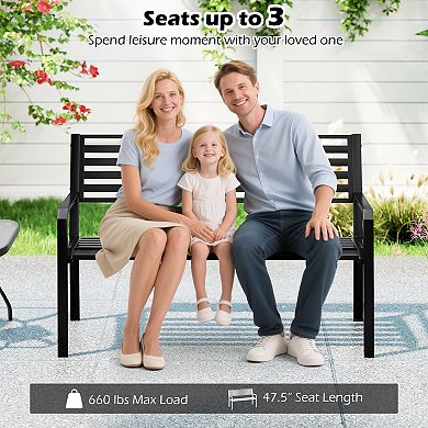 Gymax 50'' Outdoor Metal Park Bench for 2-3 People w/ Armrests & Backrest for Backyard