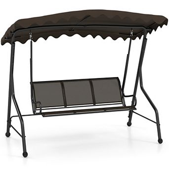 Gymax 3-Seat Outdoor Swing Porch Canopy Swing w/ Adjustable Shading Breathable Seat