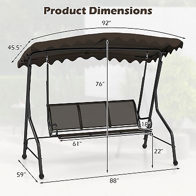 Gymax 3-Seat Outdoor Swing Porch Canopy Swing w/ Adjustable Shading Breathable Seat