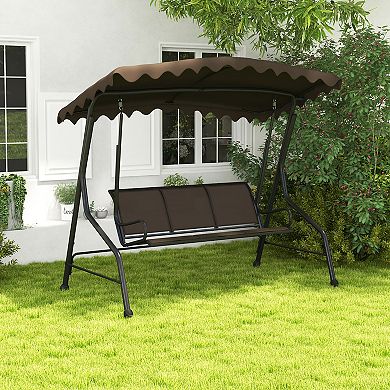 Gymax 3-Seat Outdoor Swing Porch Canopy Swing w/ Adjustable Shading Breathable Seat