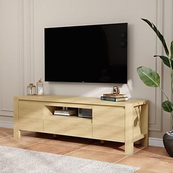TV Stand, Entertainment Center with Adjustable Shelves, Cabinet Doors, for Living Room or Bedroom