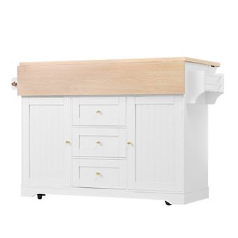 KWPZQEB Kitchen Island with 2 Drop Leaf, Folding Dining Table with Spice & Towel Rack, Power Outlet