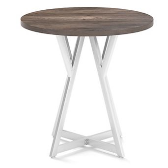 Gymax 31.5 Inch Round Dining Table for 2-4 Thick Wooden Tabletop Metal Pedestal Base