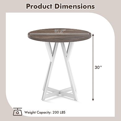Gymax 31.5 Inch Round Dining Table for 2-4 Thick Wooden Tabletop Metal Pedestal Base