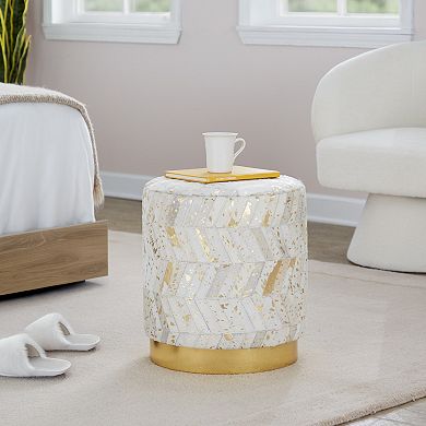 Loheer Round Leather Ottoman with Metal Base