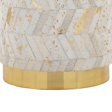 Loheer Round Leather Ottoman with Metal Base