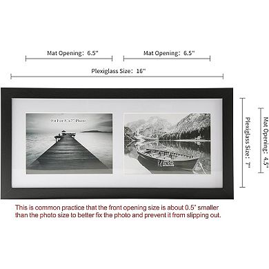 5x7 Matted 2-Opening Black Wood Collage Photo Frame