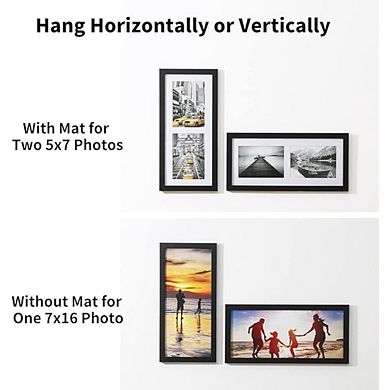 5x7 Matted 2-Opening Black Wood Collage Photo Frame