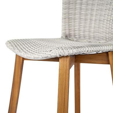 Outdoor Wood Bar Stools Chair with Wicker Seat (Set of 2)