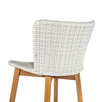 Outdoor Wood Bar Stools Chair with Wicker Seat (Set of 2)