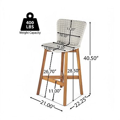 Outdoor Wood Bar Stools Chair with Wicker Seat (Set of 2)