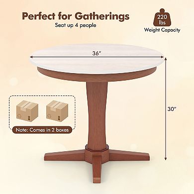 Gymax 36'' Round Dining Table for 4 People w/ Pedestal Base Solid Rubber Wood Frame