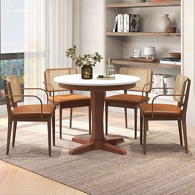 Gymax 36'' Round Dining Table for 4 People w/ Pedestal Base Solid Rubber Wood Frame