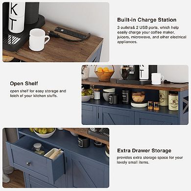 Farmhouse Buffet Cabinet with Drawers, Sideboard Storage Hutch for Kitchen Dining Room Coffee Bar