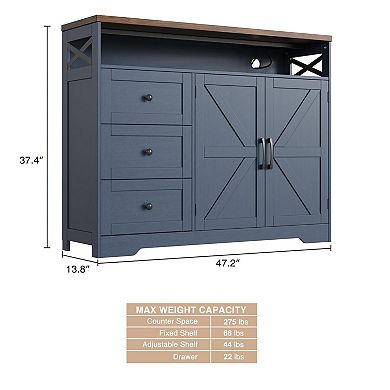 Farmhouse Buffet Cabinet with Drawers, Sideboard Storage Hutch for Kitchen Dining Room Coffee Bar