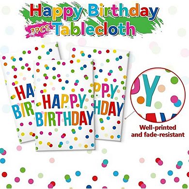 Rainbow Dots Birthday Tablecloth, Waterproof, Plastic, Disposable