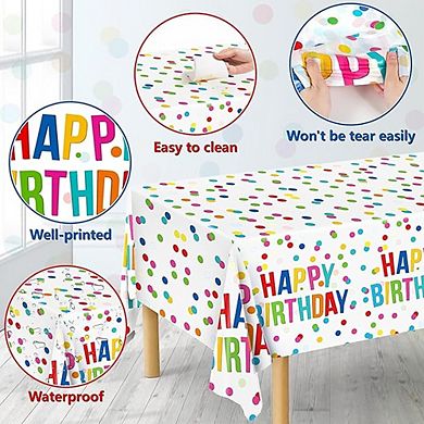 Rainbow Dots Birthday Tablecloth, Waterproof, Plastic, Disposable