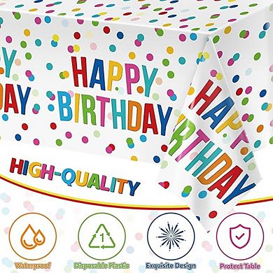Rainbow Dots Birthday Tablecloth, Waterproof, Plastic, Disposable