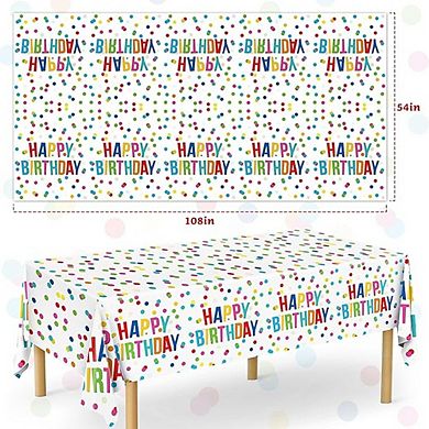 Rainbow Dots Birthday Tablecloth, Waterproof, Plastic, Disposable