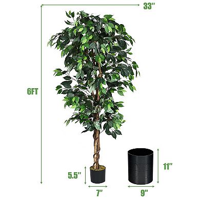 Gymax 6Ft Artificial Ficus Tree Fake Greenery Plant Home Office Decoration