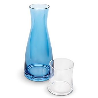 American Atelier Bedside Blue Water Carafe with Clear Tumbler, 33-Ounce Pitcher and Drinking Glass