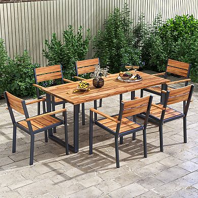 Gymax 7 Piece Patio Dining Set 69'' Rectangle Table w/ 6 Stackable Chairs