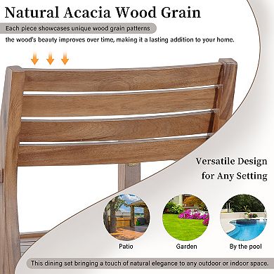 5-Piece Outdoor Dining Set with 4 Acacia Wood Chairs for Patio Garden