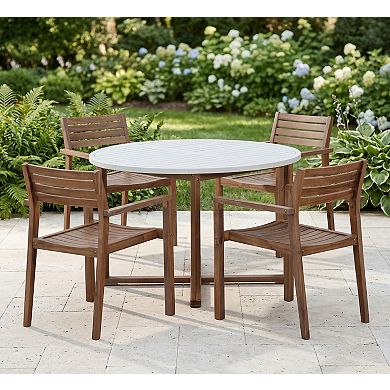 5-Piece Outdoor Dining Set with 4 Acacia Wood Chairs for Patio Garden
