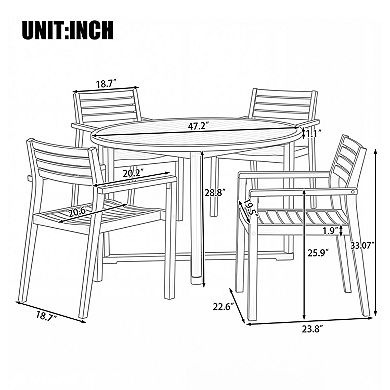 5-Piece Outdoor Dining Set with 4 Acacia Wood Chairs for Patio Garden