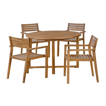 5 pc Outdoor Dining Set with 4 Acacia Wood Chairs for Patio Garden