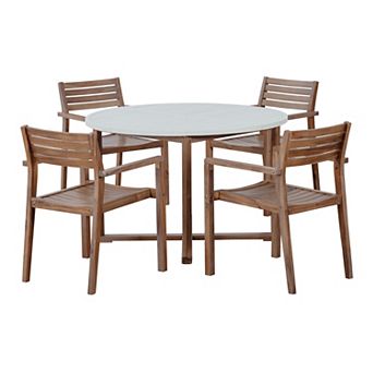 5 pc Outdoor Dining Set with 4 Acacia Wood Chairs for Patio Garden