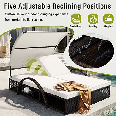 Outdoor Steel Frame Sun Double Lounger with Adjustable Backrest and Cushions