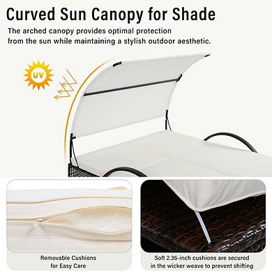 Outdoor Steel Frame Sun Double Lounger with Adjustable Backrest and Cushions