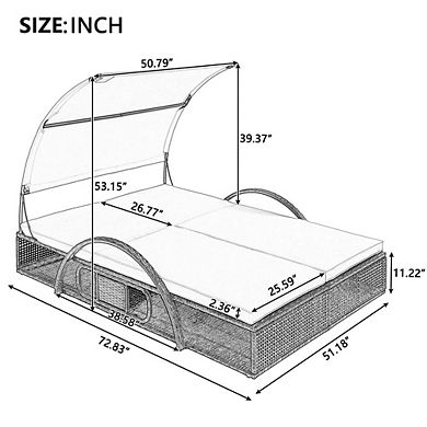 Outdoor Steel Frame Sun Double Lounger with Adjustable Backrest and Cushions