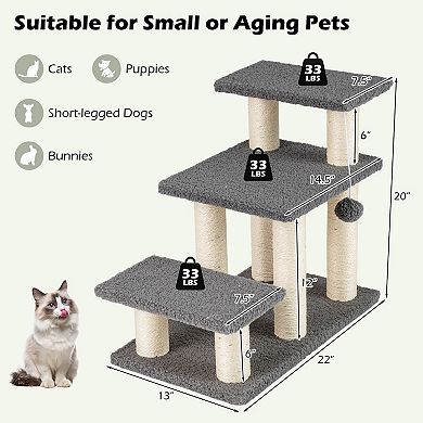 Gymax 2-in-1 Cat Tree Tower Pet Steps w/ Scratching Posts Hanging Toy Ball Perch