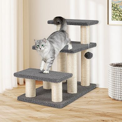 Gymax 2-in-1 Cat Tree Tower Pet Steps w/ Scratching Posts Hanging Toy Ball Perch