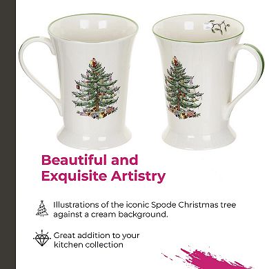 Pimpernel Spode Christmas Tree Mug & Coaster Set - 2 Porcelain Cups with Handles & 2 Coasters