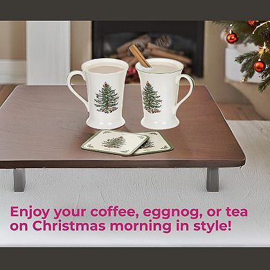 Pimpernel Spode Christmas Tree Mug & Coaster Set - 2 Porcelain Cups with Handles & 2 Coasters