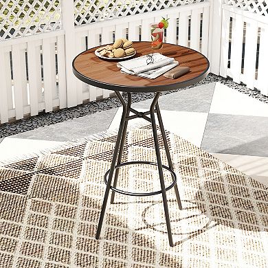 Gymax 3 PCS Patio Bistro Set Round Table w/ 1.6'' Umbrella Hole & 2 Stools Metal Frame