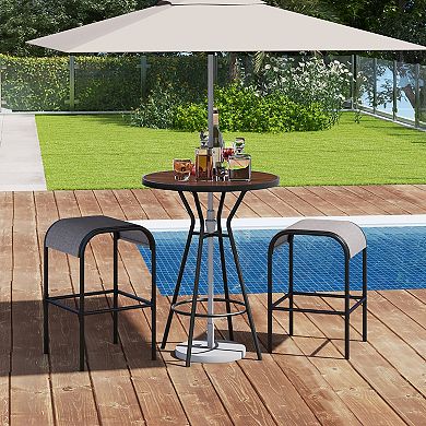Gymax 3 PCS Patio Bistro Set Round Table w/ 1.6'' Umbrella Hole & 2 Stools Metal Frame