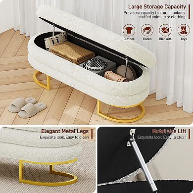 48.82" Storage Ottoman Bench with Padded Blanket and Upholstered Fabric for Bedroom, Living Room