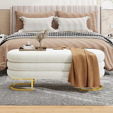 48.82" Storage Ottoman Bench with Padded Blanket and Upholstered Fabric for Bedroom, Living Room