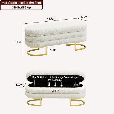 48.82" Storage Ottoman Bench with Padded Blanket and Upholstered Fabric for Bedroom, Living Room