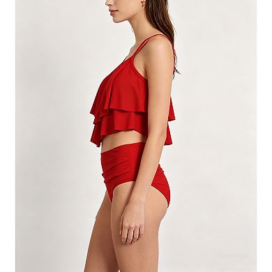 Women's Two Piece Flounce Bikini Set with High Waist Ruched Bottom, Adjustable Strap