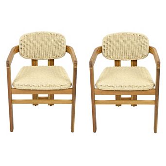 Outdoor Woven Rattan Accent Chair Set of 2 Ergonomic Armchairs for Patio, Garden & Outdoor Seating